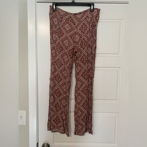 Cato Women's Wide Leg Pants - Burgundy Geometric Ribbed Boho